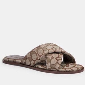 New Coach Link Criss Cross Slide In Signature Jacquard Color Oak